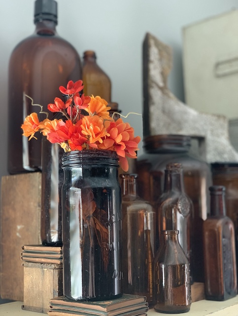 amber bottles on display