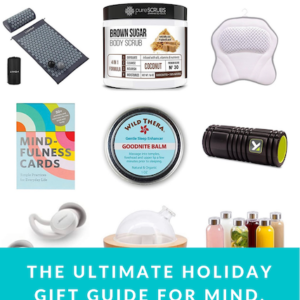 holiday gift guide graphic of things for wellness