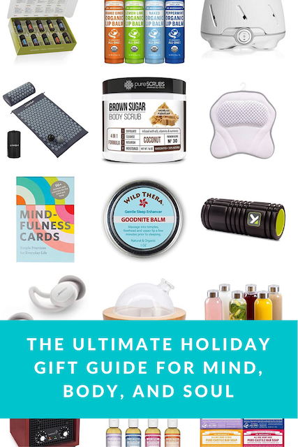 holiday gift guide graphic of things for wellness