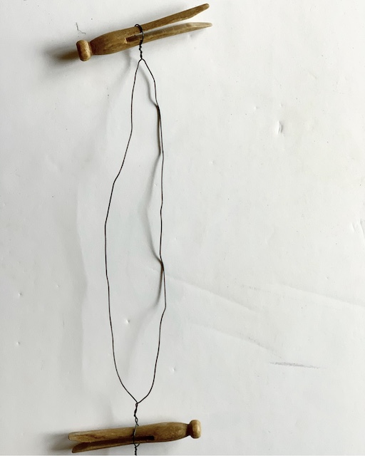 A long section of wire with two clothespins 