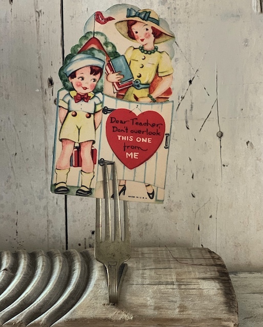 valentine display idea on a bent fork