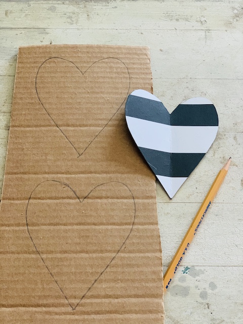 card board hearts traced