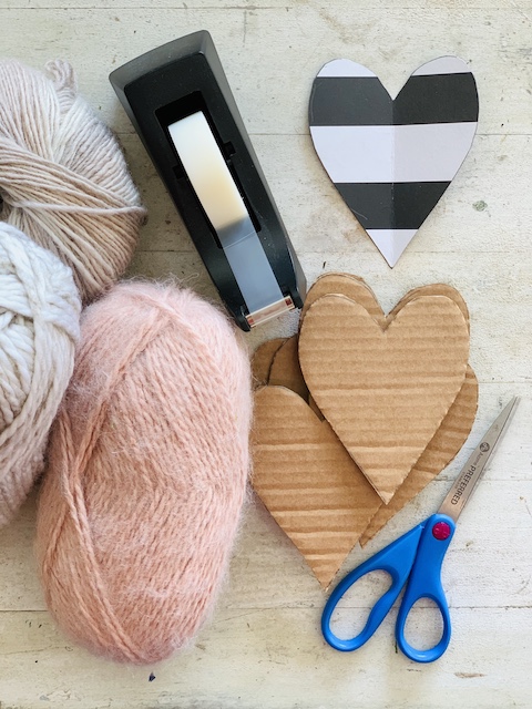 supplies for cozy yarn hearts