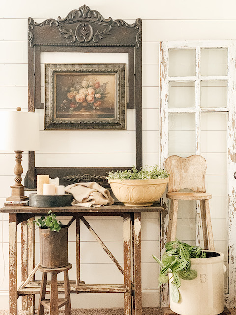 a vignette with vintage items for your home