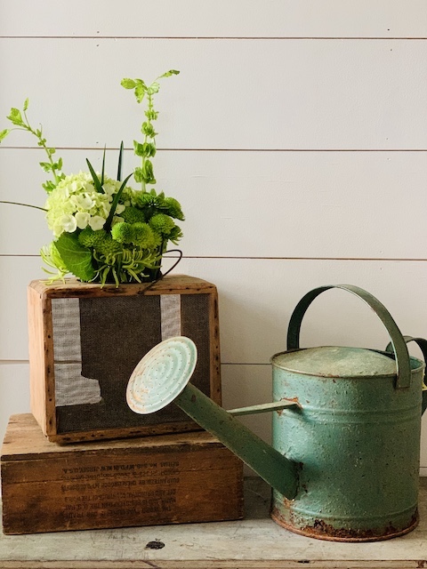 a green watering can