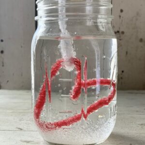 A borax crystal heart in a jar