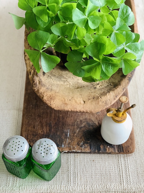 shamrock in a dough bowl for a simple tablescape