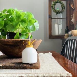 a side view of a simple shamrock tablescape