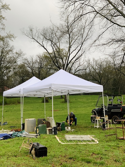 putting the tents up at the beginning of the sale