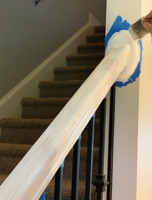 tape around the stair railing