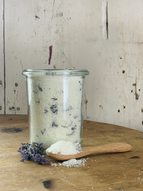 milk bath with lavender in a jar