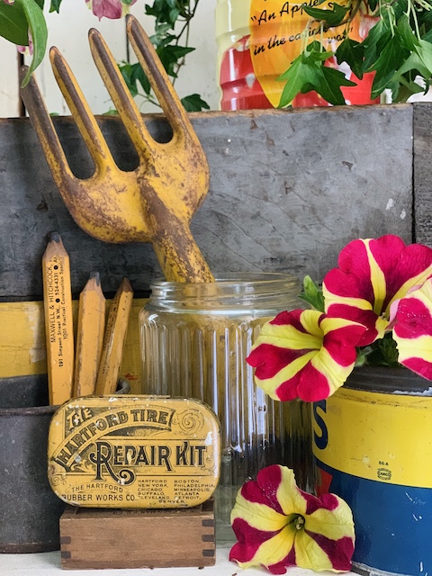 vintage yellow vignette up close