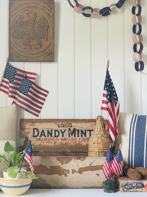 old boxes with red white and blue