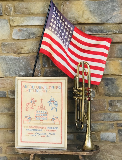 a trumpet and a flag