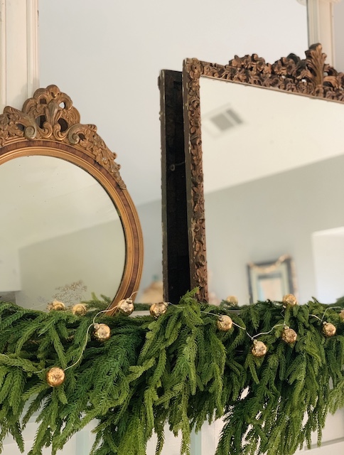 Up close of the Christmas garland on the mantel