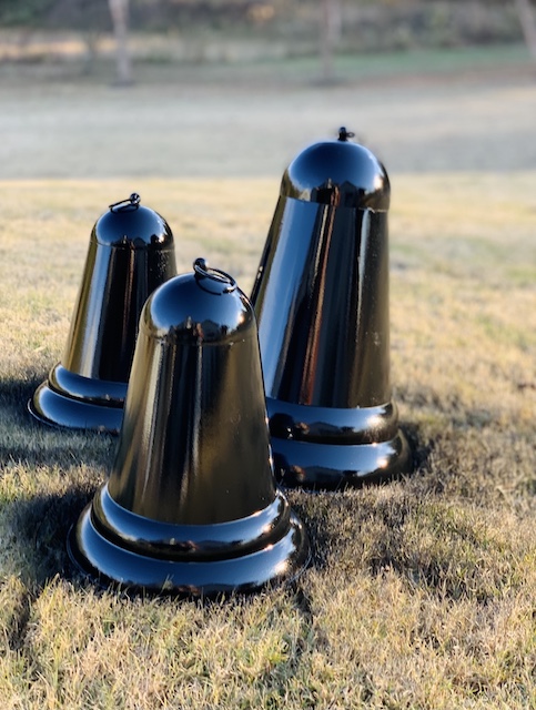 Christmas bells that have been spray painted black