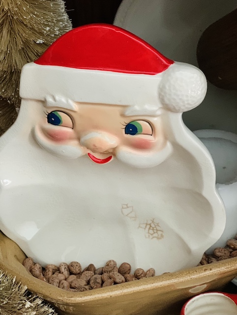 beans in the bowl to hold the santa up