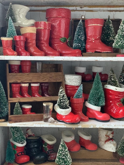 the shelf full of boots