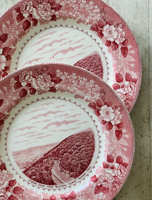 red transferware plates