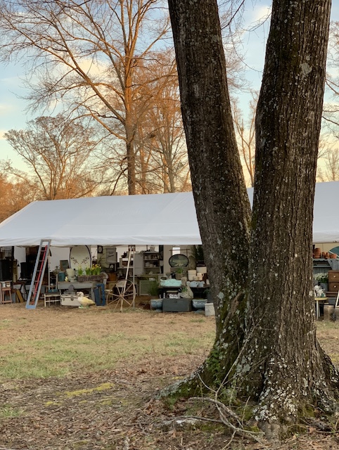 tent right after setting up for the vintage pasture sale