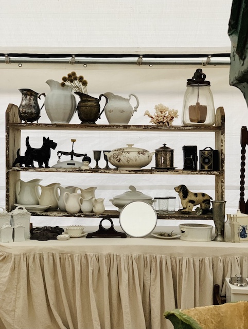 white and silver set up at the vintage pasture sale