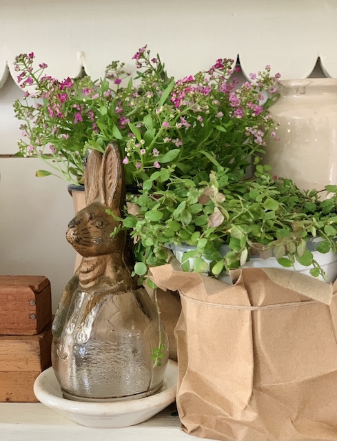 glass bunny container in my vintage Easter Home Tour