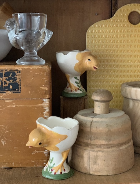 super close up of the egg cups in the cupboard