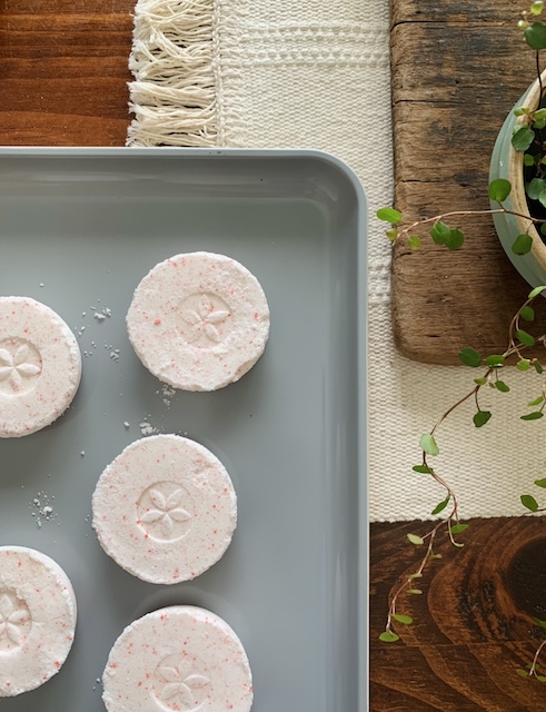 home bath bombs on a cookie tray