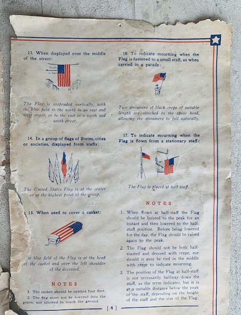 side one of How To Display And Respect Our Flag pamphlet