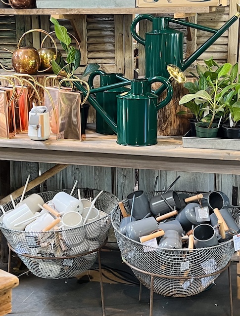 a watering can display at the store