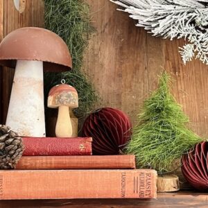 rustic christmas mantel with mushrooms and honeycomb